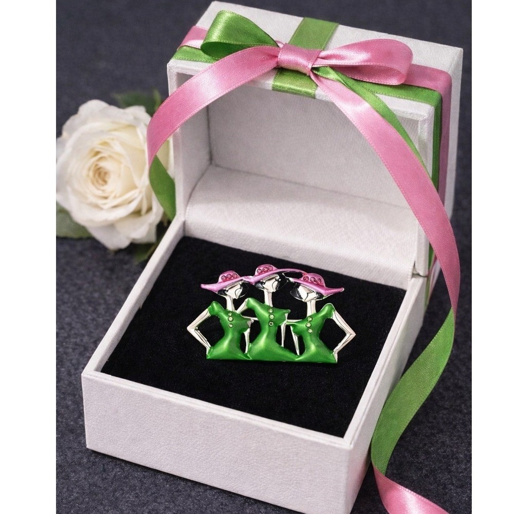 AKA‎ Alpha Kappa Alpha Brooch 3-Ladies pink and green 2"